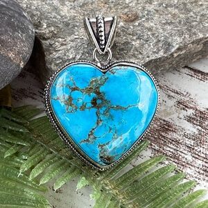 Natural Genuine Turquoise Heart Silver Pendant#28